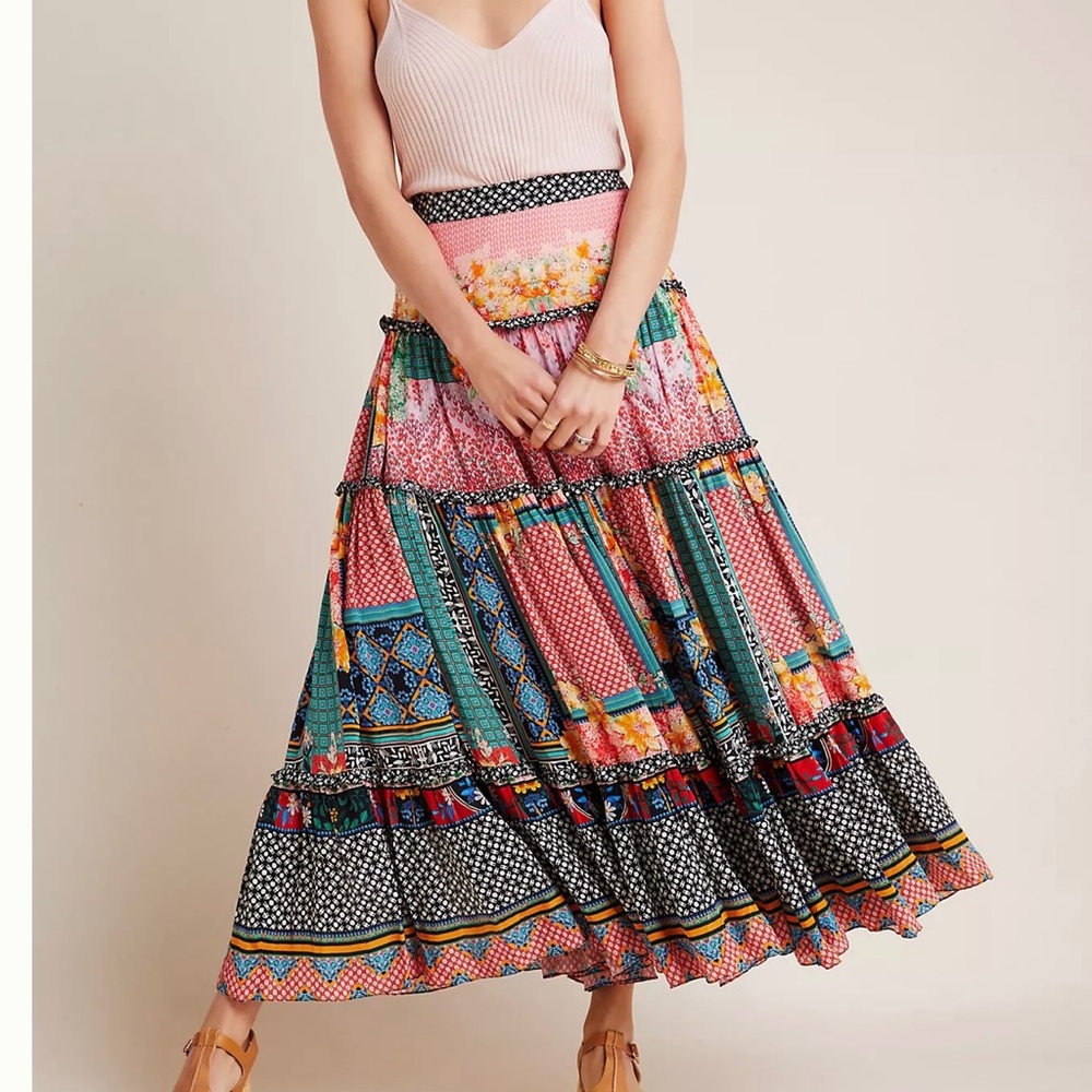 NWOT Anthropologie Celina Tiered Maxi Skirt size 6 multicolored